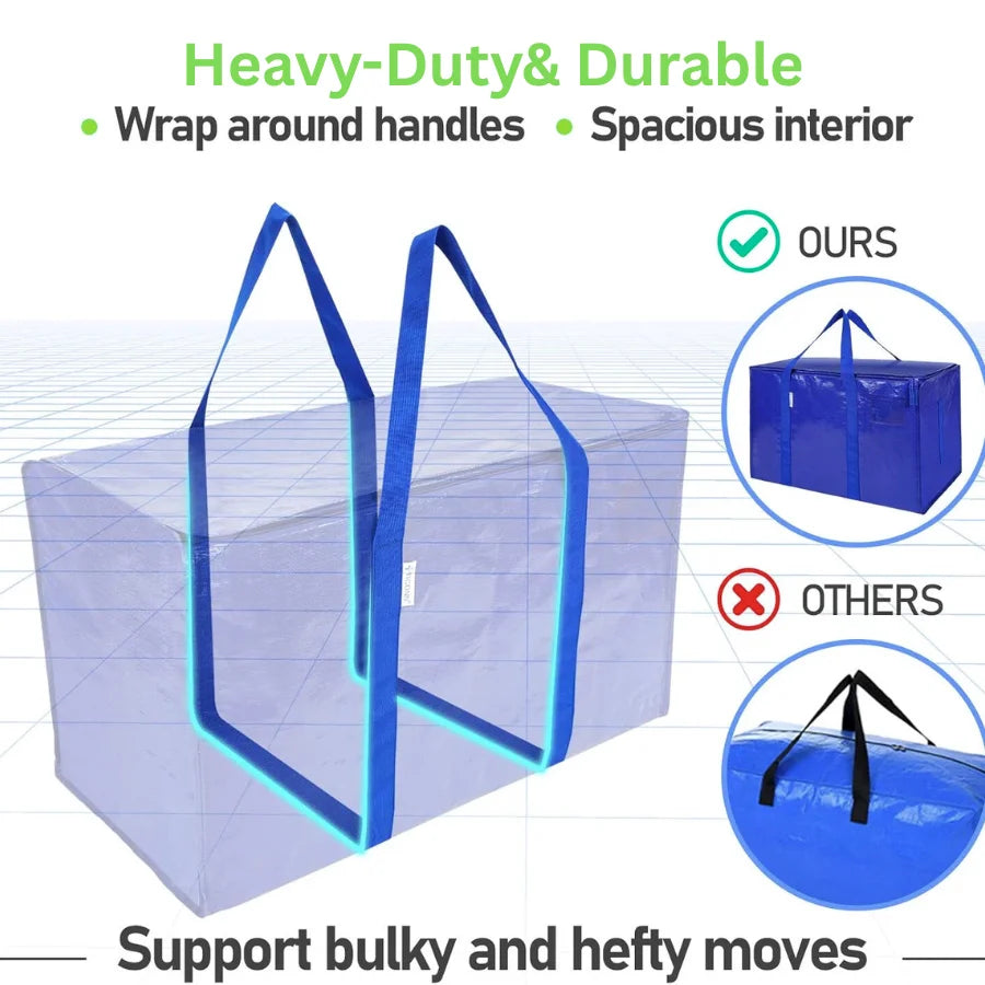 Heavy-Duty Moving Bags with Zippers & Carrying Handles - 5 Pack