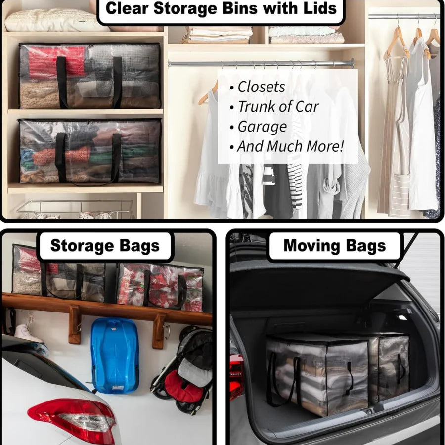 Heavy-Duty Moving Bags with Zippers & Carrying Handles - 5 Pack